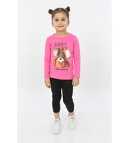Toontoy Kız Çocuk Best Mood Ayıcık Baskılı Tişört (Fuşya)