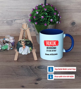 Hukuk Okuduğumu Söylemiş Miydim Kupa Bardak Beyaz ve Fotoğraflı Ahşap Anahtarlık Hediye (Model 3)