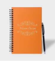 Kişiye Özel Renkli Ahşap Defter Kalem Seti (Turuncu)