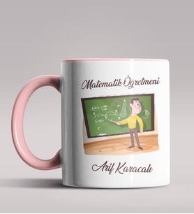 Kişiye Özel Matematik Öğretmeni Tasarımlı Siyah Renk Kupa 2 (Pembe)