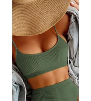 Angelsin Yüksek Bel Özel Kumaş Tankini Bikini Üstü (Yeşil)