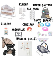 Çift yön Bebek Arabası Bebek Çeyiz Seti 16Parça Beşik Ana kucağı Kundak Alt Açma Banyo Şapkası Küvet (Krem)