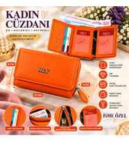 HKY Hakiki Deri İsme Özel Kadın Cüzdan (Turuncu)