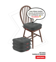 XPERMATE 4'lü Çift Kat Sandalye Minderi Fermuarlı Yıkanabilir Kılıf Bağcıklı Su ve Yağ İtici 42x42x8 cm (Antrasit)