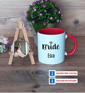 Bride Kupa Bardak Beyaz ve Fotoğraflı Ahşap Anahtarlık Hediye (Model 2)