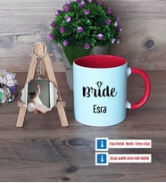 Bride Kupa Bardak Beyaz ve Fotoğraflı Ahşap Anahtarlık Hediye (Model 2)