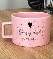 Kişiye Özel Sonsuz Aşk ve Tarih Yazılı Hediye Pastel Fincan Sevgiliye Hediye (Pembe)