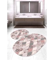Dijital Baskılı Kaymaz Taban Yıkanabilir Oval 2'li Klozet Takımı Banyo Paspası NOKZ-HT-200 (Pembe)