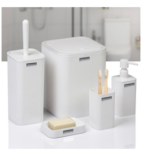 5 li kare çizgili banyo seti beyaz (Beyaz)