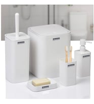 5 li kare çizgili banyo seti beyaz (Beyaz)