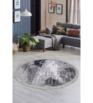 Dijidekor Halı Devetüyü Cool Karo Saçaklı Yuvarlak Kesme İnce Yolluk Kilim Salon Halısı Modelleri (Antrasit)