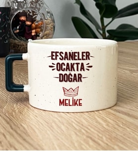 Kişiye Özel Efsaneler Ocakta Doğar Hediye Lüks Fincan Doğum Günü Hediyesi (Koyu Yeşil)