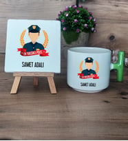 Erkek Polis Hediye Seti Kupa Bardak T Kulplu ve Dekoratif Taş Polisler Günü Erkek Polise Hediye (Model 8)