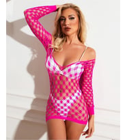 Secret Love Orta File Detaylı Mini Esnek Uzun Kol Degaje Yaka Vücut Çorabı/Babydoll (Pembe)