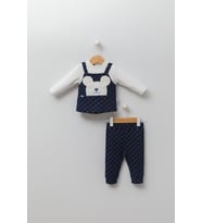Babyhola Ayıcık Figürlü Erkek Kız Bebek Uzun Kollu Body Pantolon 2'li Alt Üst Takım 13569 (Lacivert)