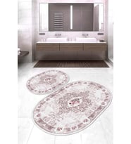 Dijital Baskılı Kaymaz Taban Yıkanabilir Oval 2'li Klozet Takımı Banyo Paspası NOKZ-SD-587 (Pembe)