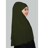 Hazır Türban Peçeli Pratik Eşarp Tesettür Nikaplı Hijab - Namaz Örtüsü Sufle (3XL) (Haki)