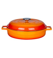 Lava Döküm Çok Amaçlı Yayvan Tencere. Kubbe Form Kapaklı Folk Serisi Çap(Ø)28cm. (Turuncu)