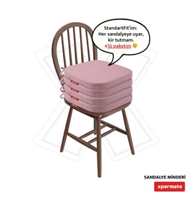 XPERMATE 4'lü StandartFit Oval Sandalye Minderi Fermuarlı Yıkanabilir Kılıf Bağcıklı Su ve Yağ İtici 42x42x5 cm (Pembe)