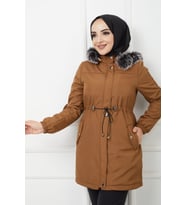 ALNİDA COLLECTİON İçi Kürkü Ve Su Geçirmez Bayan Kışlık Mont & Kaban (Taba)
