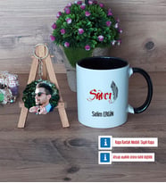 Savcı Kupa Bardak Beyaz ve Fotoğraflı Ahşap Anahtarlık Hediye (Model 11)