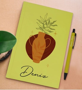 BK Gift Kişiye Özel İsimli Sarı Sert Kapaklı Defter ve Tükenmez Kalem Seti, Arkadaşa Hediye, Yeni İş Hediyesi, Doğum Günü Hediyesi (Model 11)