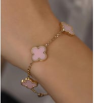 VAN CLEEF BİLEKLİK GOLD RENK YONCA BİLEKLİK RENKLİ TAŞLI 925 AYAR GÜMÜŞ BİLEKLİK (Pembe)