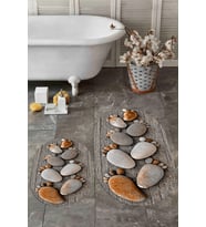 EVDEYA 3D Dijital Yıkanabilir Ayak İzi Desen İkili Oval Banyo Paspas Klozet Takımı, OKLOZET-15-GRİ, (Kahverengi)