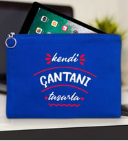 BK Gİft Kişiye Özel Kendin Tasarla Tablet Çantası 30x21cm ( 12 Renk Seçeneği), Ipad Çantası, Baskılı Tablet Kılıfı (Mavi)