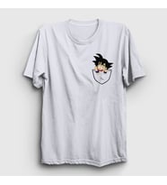 Presmono Unisex Sarı Pocket Goku Anime Dragon Ball T-Shirt 236590tt (Beyaz)