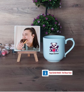Sevimli Panda Fotoğraflı Dekoratif Taş, Kupa Bardak Beyaz Hediye (Model 5)