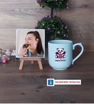 Sevimli Panda Fotoğraflı Dekoratif Taş, Kupa Bardak Beyaz Hediye (Model 5)