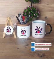 Sevimli Panda Hediye Sepeti Kalemlik, Kupa Bardak Sihirli, Ahşap Anahtarlık Hediye (Model 1)