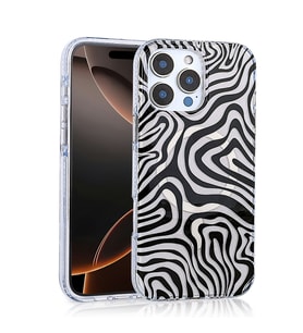 iPhone 14 Pro Max Kılıf Magsafe Şarj Özellikli Leopar Desenli Jago Kılıf (Siyah - Beyaz)