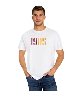 Sarı Kırmızı 1905 Baskılı Erkek Oversize Tişört (Beyaz)