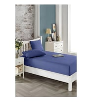 Clasy Battal Çift Kişilik %100 Pamuk Lastikli Çarşaf + 2 Adet Yastık Kılıfı 180 x 200 (Lacivert)