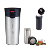 İsme Özel Premium Çelik Termos Bardak Kilitli Kapaklı 350 ML (Gümüş)
