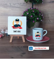 Erkek Polis Dekoratif Taş, Türk Kahvesi Fincanı Kırmızı İsme Özel Hediye (Model 4)
