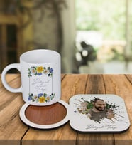 Kişiye Özel Tasarım Kupa Bardak Ve Fotoğraflı Ahşap Bardak Altlığı 99368 (Pembe)