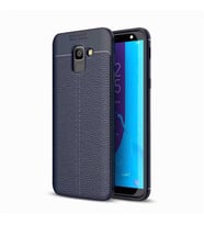 Samsung Galaxy J6 Kılıf Deri Tarzı Niss Silikon Case (Lacivert)
