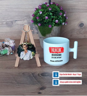 Hukuk Okuduğumu Söylemiş Miydim Kupa Bardak Beyaz ve Fotoğraflı Ahşap Anahtarlık Hediye (Model 12)