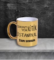 İstanbul Temalı Kişiye Özel İsim ve/veya Fotoğraflı Kupa Bardak No:X025-034 (Gold)