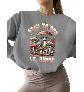 erkek bisiklet yaka kalın unisex Bej Sweatshirt 3 iplik şardonlu Boho groovy mantar konaklaması (Gri)