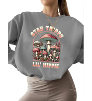 erkek bisiklet yaka kalın unisex Bej Sweatshirt 3 iplik şardonlu Boho groovy mantar konaklaması (Gri)