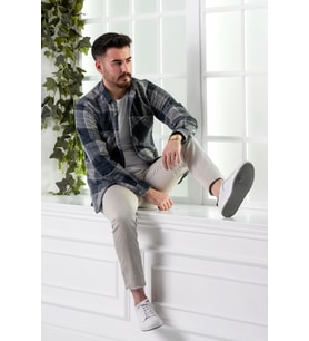DORSS SLİMFİT ÇİFT CEPLİ EKOSELİ ERKEK ODUNCU GÖMLEK (Mavi)