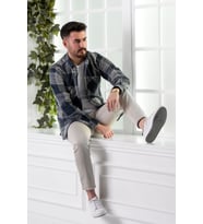 DORSS SLİMFİT ÇİFT CEPLİ EKOSELİ ERKEK ODUNCU GÖMLEK (Mavi)
