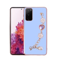 Samsung Galaxy S20 FE Kılıf El Askılı Tutamaçlı Kamera Korumalı Renkli Gold Kenar Silikon Kapak (Mor)