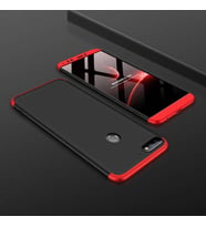 Huawei Y7 2018 Kılıf Kamera Çıkıntılı 360 Tam Koruma Ays (Siyah-Kırmızı)
