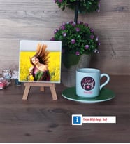 Love Yourself Fotoğraflı Dekoratif Taş, Ahşap Altlıklı Türk Kahvesi Fincanı Hediye (Model 9)