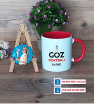 Göz Doktoru Kupa Bardak Beyaz ve Fotoğraflı Ahşap Anahtarlık Hediye (Model 2)